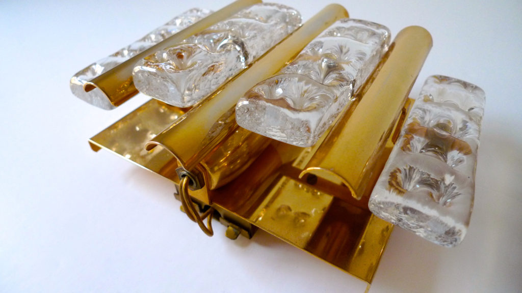 Pair of Hans-Agne Jakobsson Brass & Glass Sconces For Orrefors, 1970s