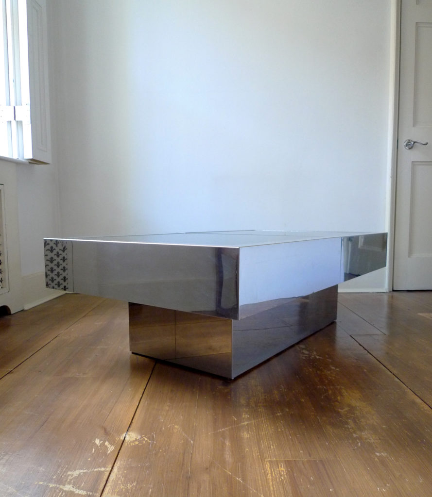 Rare Vintage Willy Rizzo Extendable Coffee Table Dry Bar for Cidue, Italy 1975