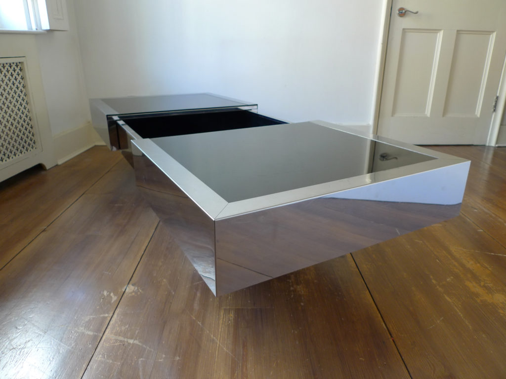 Rare Vintage Willy Rizzo Extendable Coffee Table Dry Bar for Cidue, Italy 1975