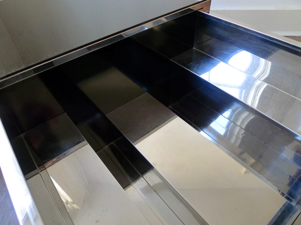 Rare Vintage Willy Rizzo Extendable Coffee Table Dry Bar for Cidue, Italy 1975