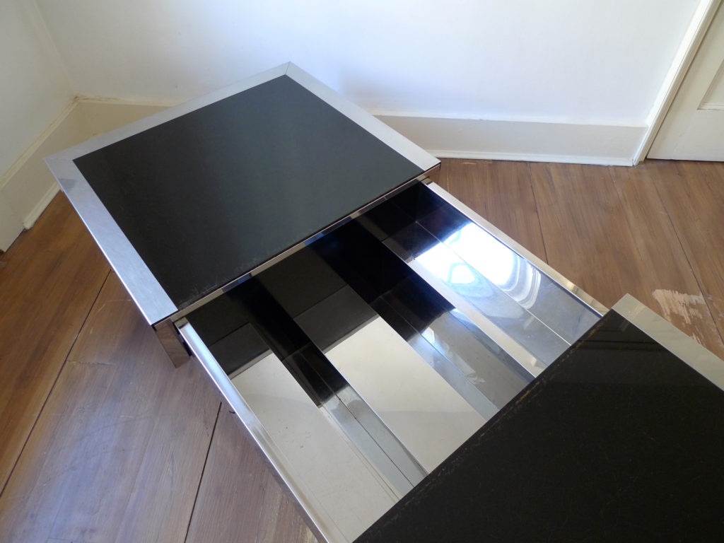 Rare Vintage Willy Rizzo Extendable Coffee Table Dry Bar for Cidue, Italy 1975