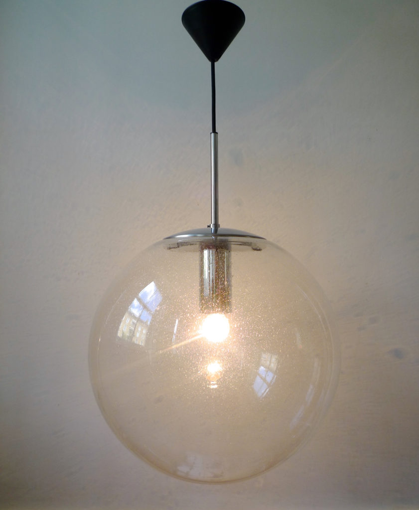 Mid-Century Glashütte Limburg Bubble Glass Globe Pendant Light, 1960s