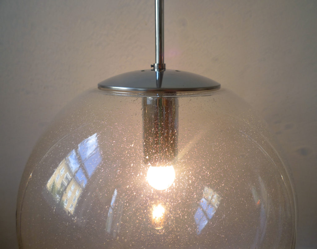 Mid-Century Glashütte Limburg Bubble Glass Globe Pendant Light, 1960s
