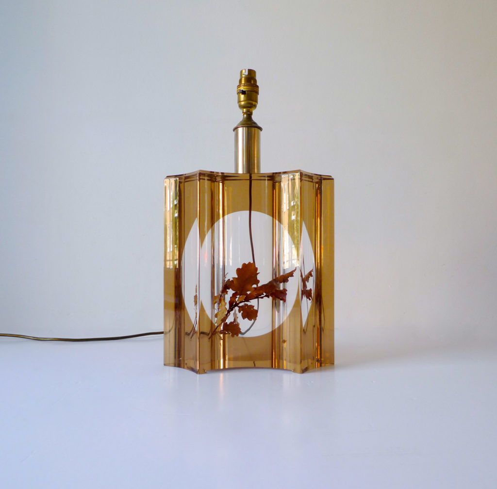 Cast Resin Pierre Giraudon Attrib. Table lamp with Leaf Inclusion, c.1970s