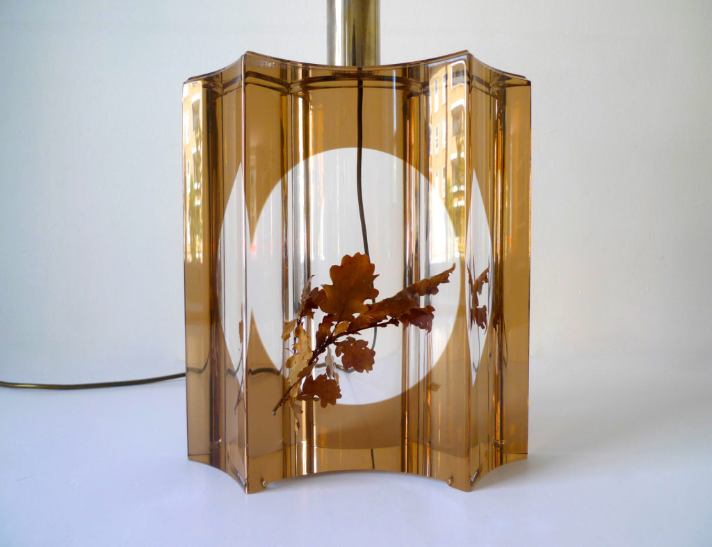 Cast Resin Pierre Giraudon Attrib. Table lamp with Leaf Inclusion, c.1970s