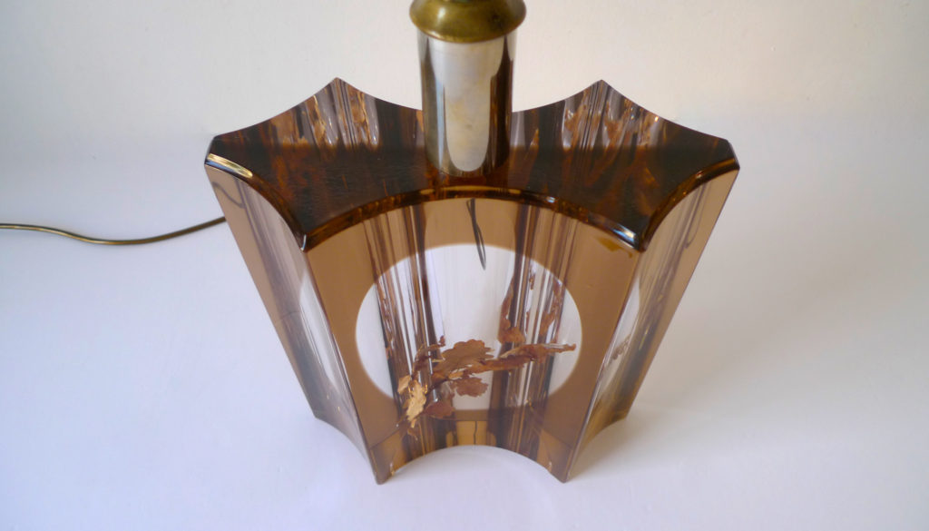 Cast Resin Pierre Giraudon Attrib. Table lamp with Leaf Inclusion, c.1970s