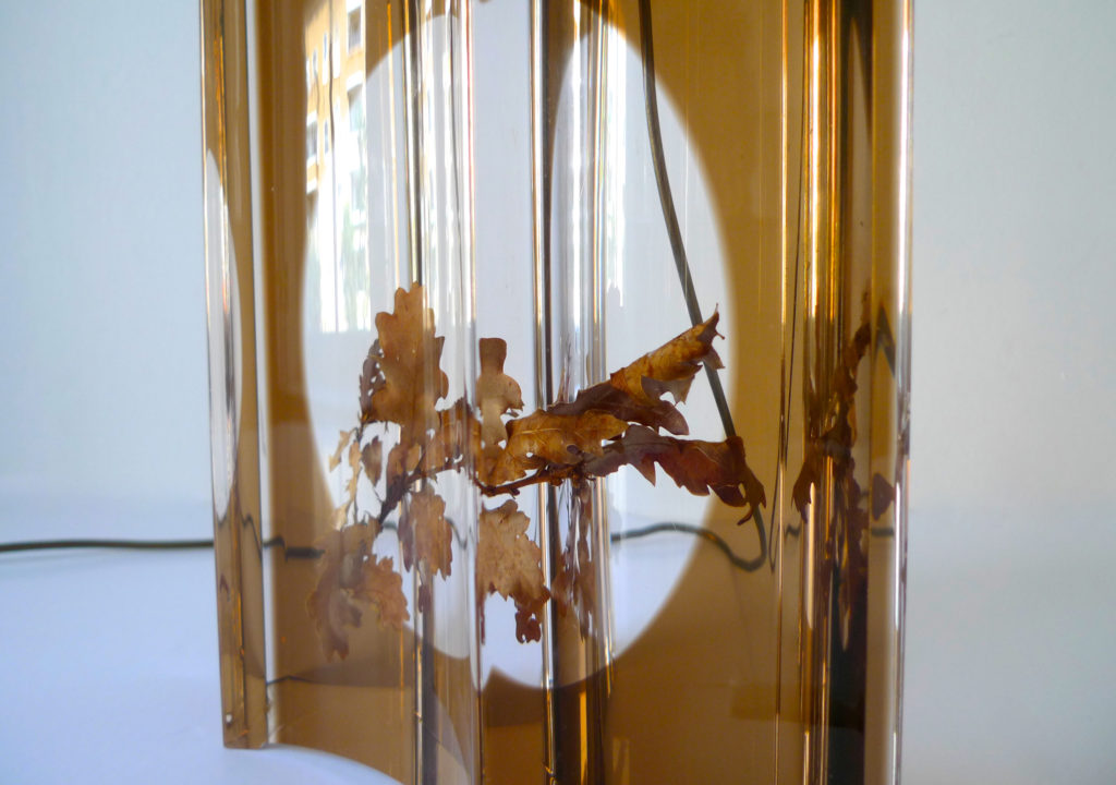 Cast Resin Pierre Giraudon Attrib. Table lamp with Leaf Inclusion, c.1970s