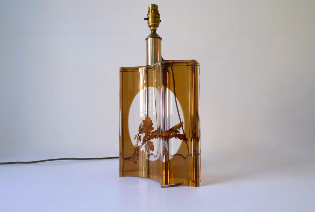Cast Resin Pierre Giraudon Attrib. Table lamp with Leaf Inclusion, c.1970s