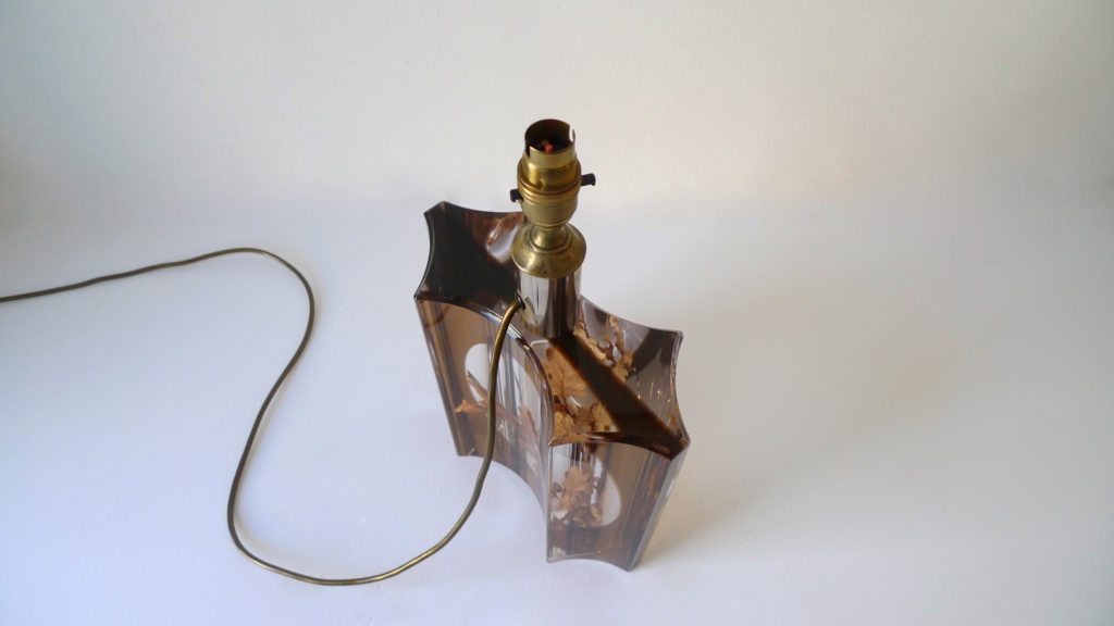 Cast Resin Pierre Giraudon Attrib. Table lamp with Leaf Inclusion, c.1970s