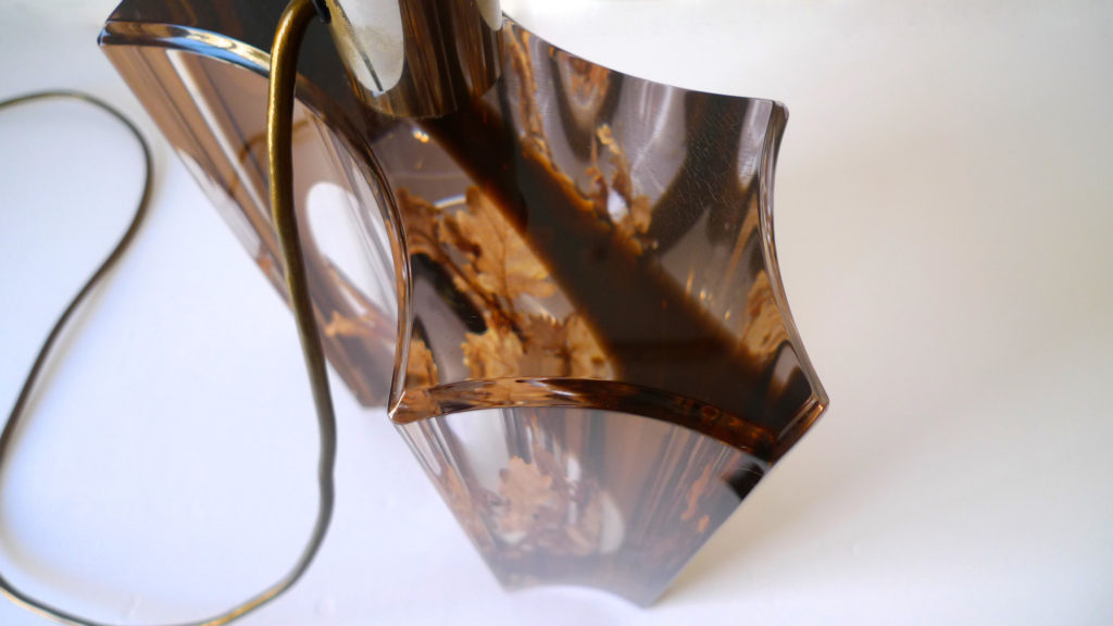 Cast Resin Pierre Giraudon Attrib. Table lamp with Leaf Inclusion, c.1970s