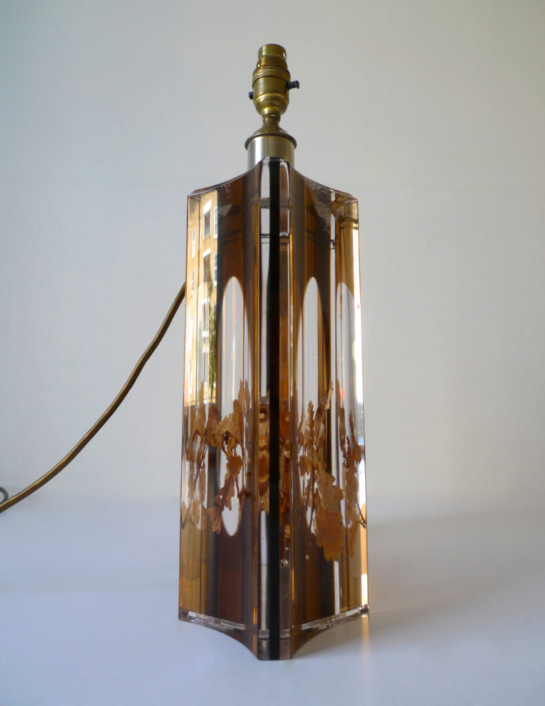 Cast Resin Pierre Giraudon Attrib. Table lamp with Leaf Inclusion, c.1970s