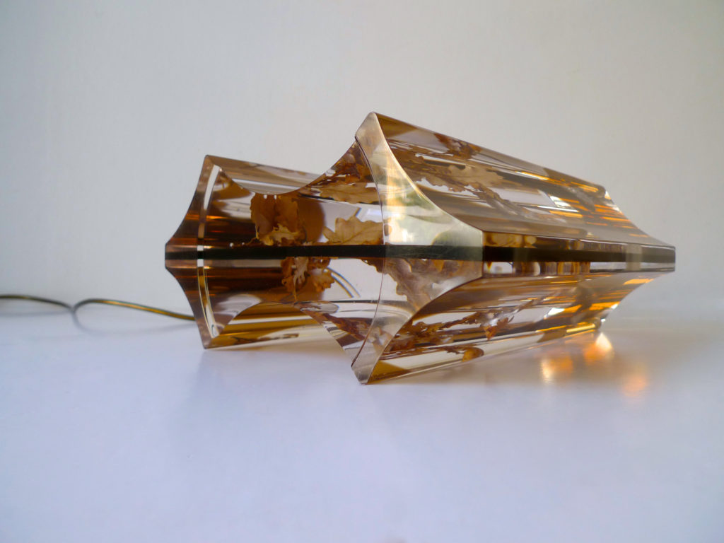 Cast Resin Pierre Giraudon Attrib. Table lamp with Leaf Inclusion, c.1970s