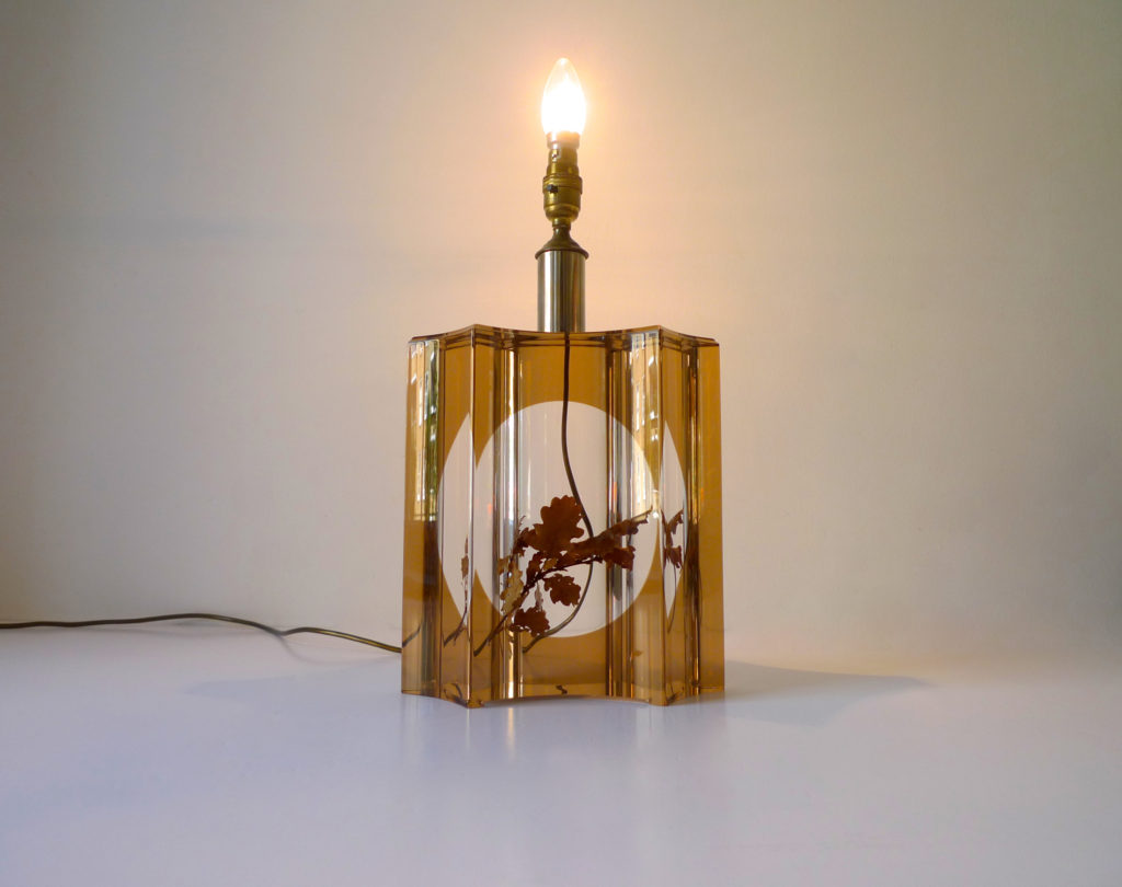 Cast Resin Pierre Giraudon Attrib. Table lamp with Leaf Inclusion, c.1970s