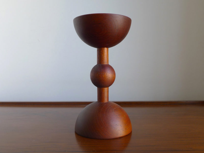 VINTAGE RETRO DANISH TEAK & BRASS CANDLE HOLDER