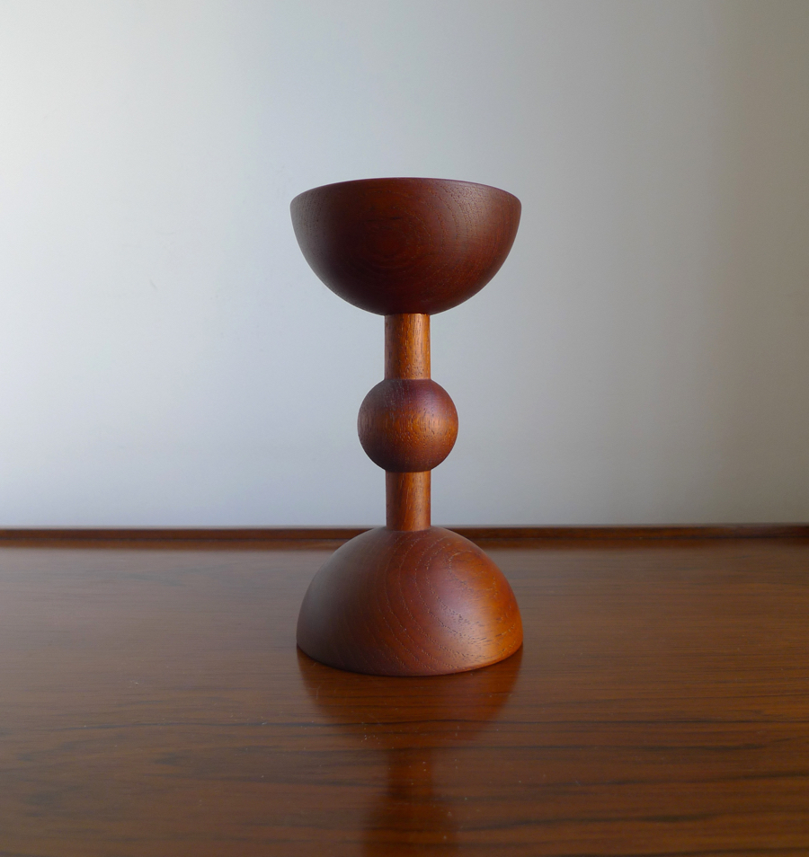 VINTAGE RETRO DANISH TEAK & BRASS CANDLE HOLDER