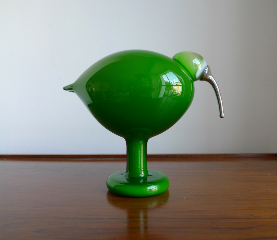 RARE OIVA TOIKKA BIRD “GREEN IBIS” SIGNED, IITTALA NUUTAJÄRVI FINLAND 1972