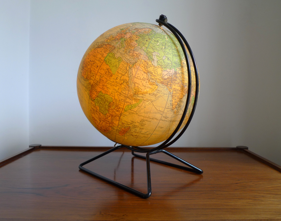 Vintage Perrina Illuminated French Glass Globe Lamp, c. 1950s