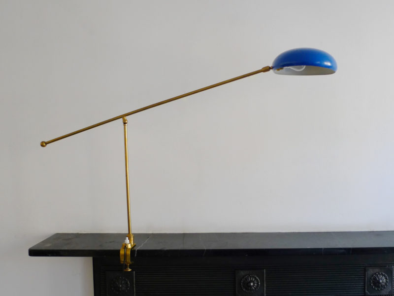 Italian Mid-Century Modernist Brass Clamp Desk Lamp, c.1950s