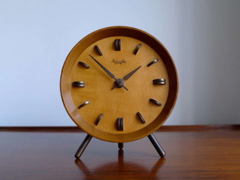 Mid-Century Kienzle Teak & Brass Mantle Clock, Germany c.1950s